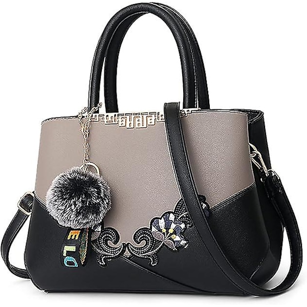 Dame Top-Handle Taske Skuldertaske Pom Pom Dekoration Damer Tote Taske Messenger Taske Rejse Vandtæt PU Læder (Grå A+ Pom Pom Dekoration)