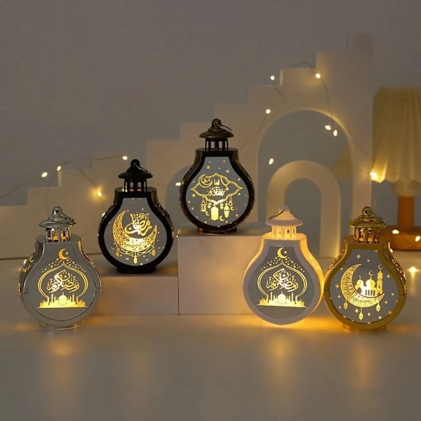 Lantern Borddekorasjon med LED-lys, Utendørs LED-lanterne LED-lys Belysning for Festdekorasjon, Ramadan Gull