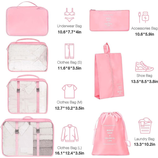 Packkuber - Resväska Organizer - 7 st - Rosa