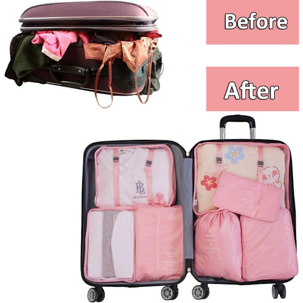 Packkuber - Resväska Organizer - 7 st - Rosa