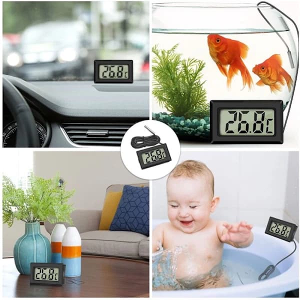4-pak digitalt LCD-køleskabstermometer med probe til køleskab, fryser, akvarium, 2 sorte 2 hvide