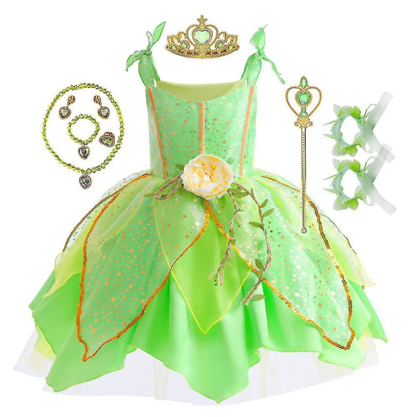Princess Tinker Bell Deluxe kostym för toddler Flickor Barn Halloween Födelsedag Cosplay Party Fairy Fancy Dress Up Outfits H 8-9 Years