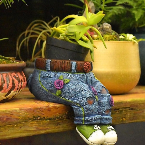 Harpikshale i form af antikke denimbukser, potte i denim til bonsai, sukkulenter og blomster, pynt til kontor, hjem og have