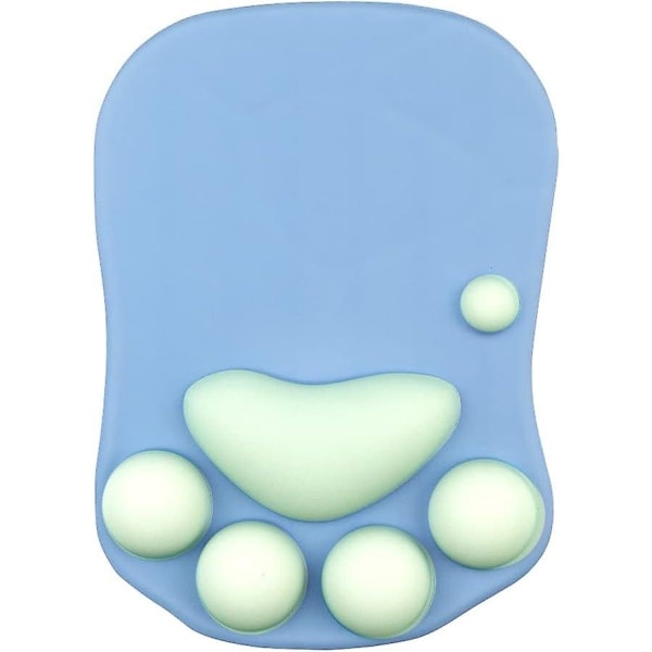 Musemåtte med kattefod og håndledsstøtte, bærbar ergonomisk skridsikker gaming musemåtte til lindring af håndledssmerter (27,2 x 19,6 x 2,8 cm) (Blå)