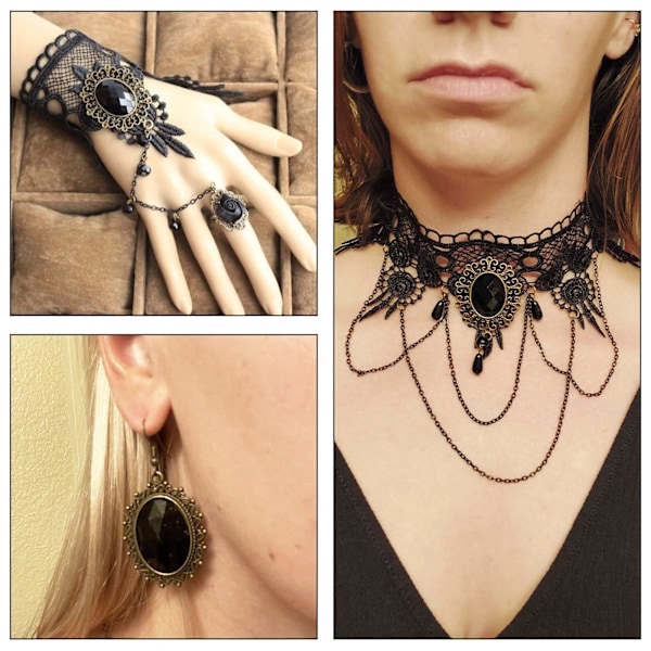 Antrekk for kvinner gotisk svart choker halskjede armbånd sett Halloween goth choker halskjeder for kvinner gotiske armbånd tilbehør