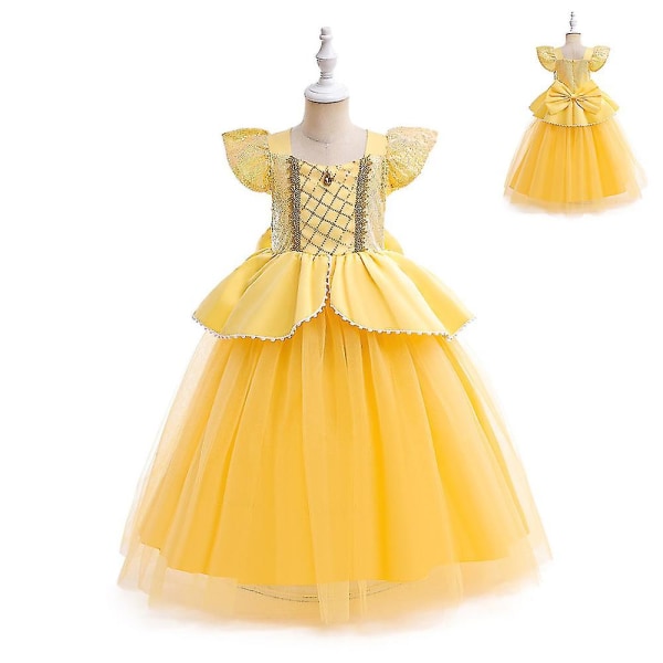 Barn Flickor Belle Princess Fancy Dress Up Kläder Halloween Beauty And Beast Kostym Cosplay Födelsedagsklänningar För 3-9 år H 5-6Years