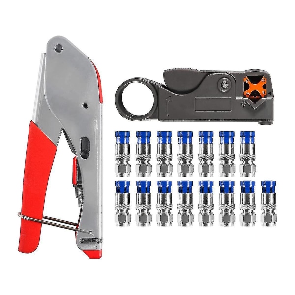 Coax Cable Crimper Kit Tool For Rg6 Rg59, Coaxial Compression Tool Kit With 15pcs F Rg6 Rg59 Connec