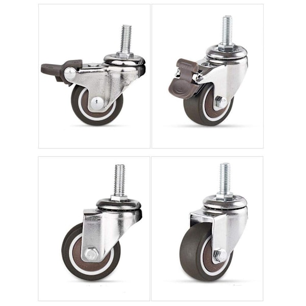 Side Mount Casters 1.5 Tommers Små Gummiruller Sett med 4, Ball Bearing 360 Graders Plate Swivel Castors Hjul 600 LBS