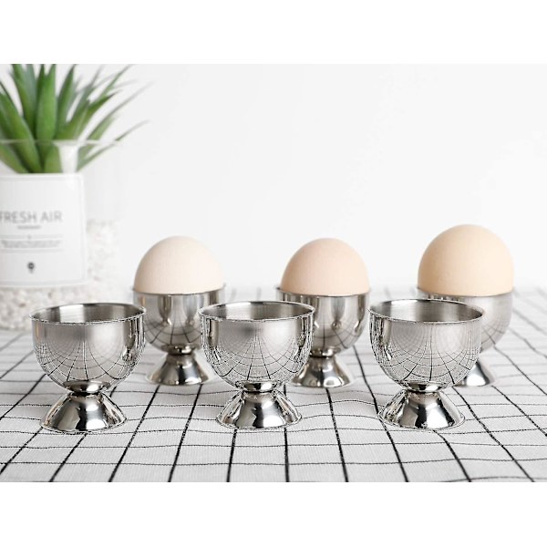 6 stk eggkoppholder i rustfritt stål for bløtkokte egg (eggkopper)