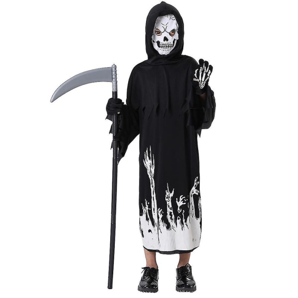 Halloween Cosplay Party Barn Vampyr Death Ghost Roll Kläder Med Sickle Kostym Klänning 7-9 Years