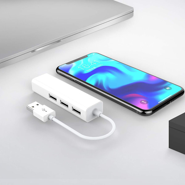 USB Ethernet Netværkskort 3 Porte Høj Hastighed USB 2.0 til RJ45 Netværksadapter 10/100 til Macbook Win med Hub