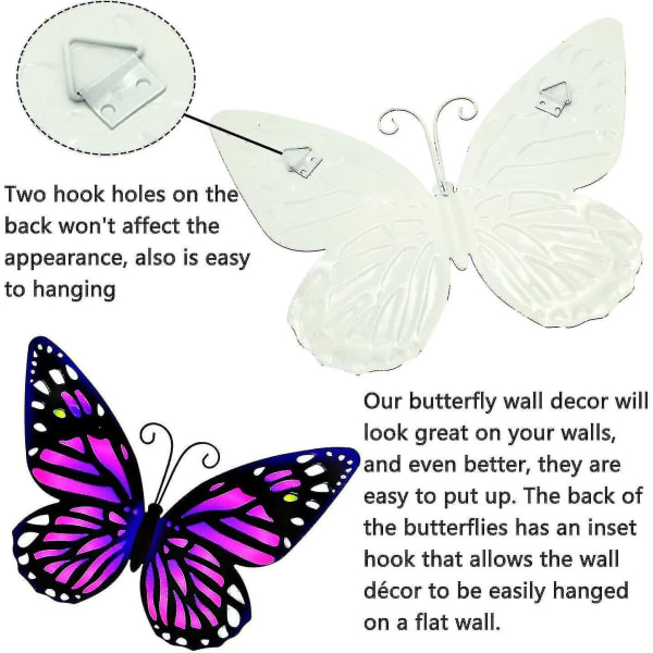 4 stk. Metal sommerfugl vægdekoration, metal vægkunst inspirerende vægdekorationsskulptur hængende kompatibel med indendørs og udendørs, soveværelse, stue