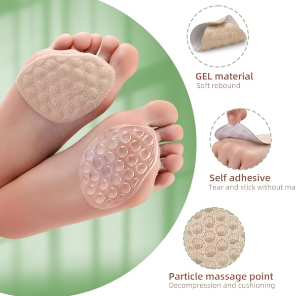 Metatarsal Pads, Forefoot Inserts för kvinnor, halkfria klackkuddar, mjuka fotkuddar osynliga bollkuddar (3 par)