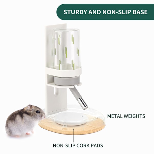 Hamster vannflaske for glasstank, dryppfri vannflaske for marsvin med justerbart stativ/holder, (4oz, hvit)