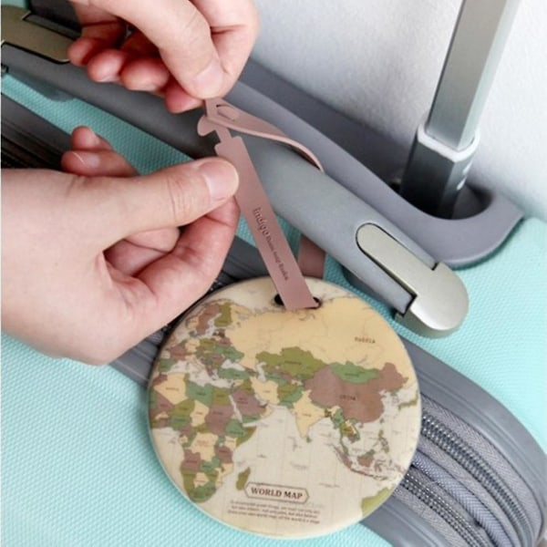 4 kappaletta matkalaukkutagia, lentokoneen matkatavaralappu pyöreä matkatavaralappu karttakuviot loma-asusteisiin 9,5 cm