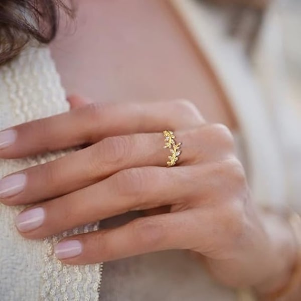 Lövring för kvinnor, justerbar ring i 925 sterlingsilver, mamma ring