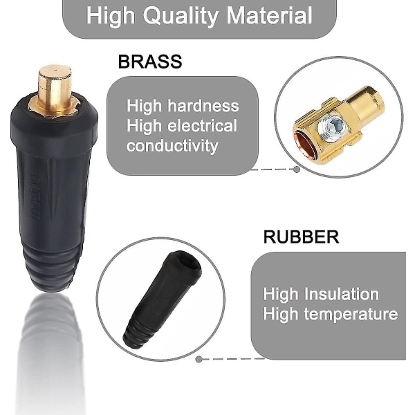 Svetskabelpanelkontakt-kontaktsats Snabbfäste Dinse-stil för 315amp svets- och skärmaskiner, Dkj35-50 hane svart (4-pack)