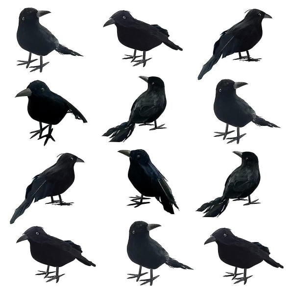 12 st Halloween Svarta Kråkor Fjädrade Kråkor Realistiskt utseende Handgjorda Fjädrade Kråka, 3 stilar