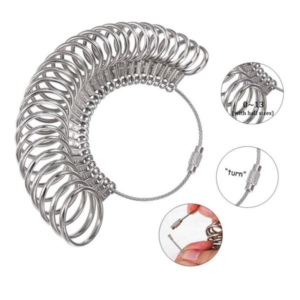 Ringstørrelsesmåler Verktøy Finger Ring Sizer Gauge/Ring Mandrel Størrelsesmåling Målestokk Smykkestørrelsesmåler Verktøy Metallring