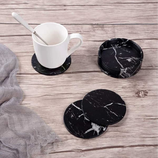6-pak Vendbare Brikker Sort Marmor PU med Holder sort
