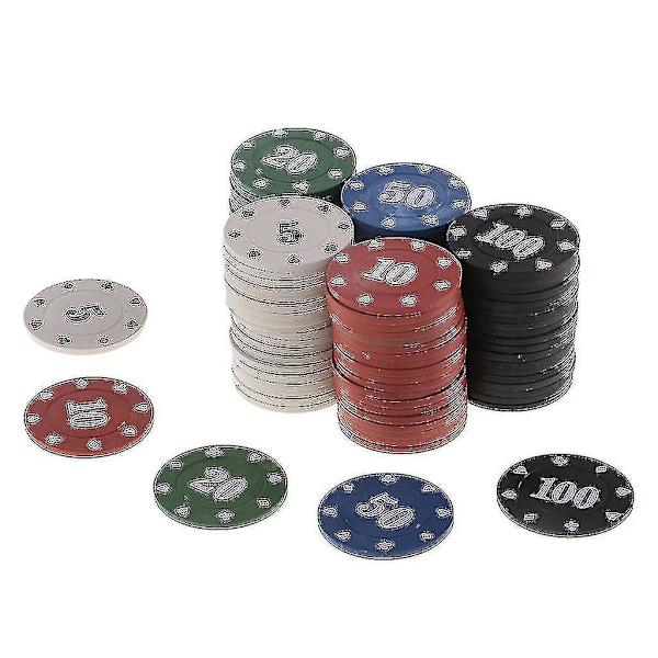 100 st runda plastmarker för kasino, poker, kortspel, baccarat, räkningstillbehör, tärningsspel, underhållningsmarker 5/10/20/50/100