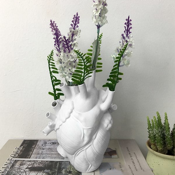 Hjärta Resin Blomkruka Anatomisk Hjärta Form Staty Kreativt Hantverk Ornament För Hem Vardagsrum Balkong Dekoration Vit