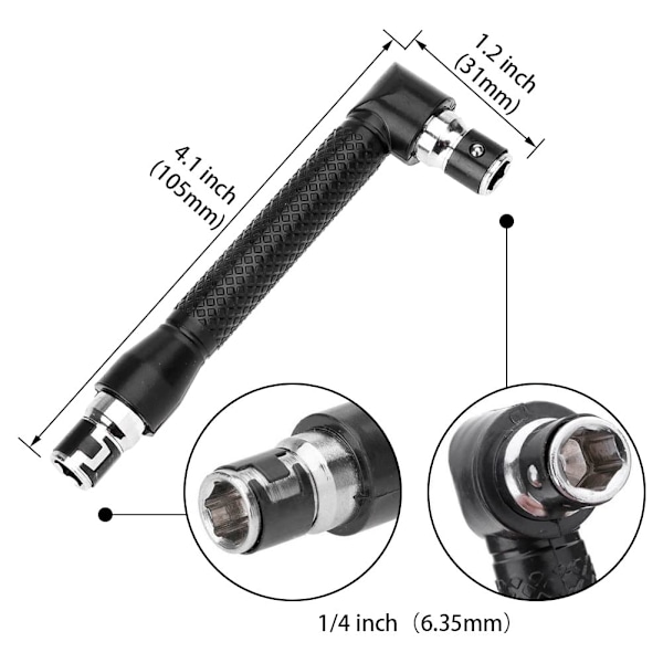 Dobbelthodet L-formet sokkel 1/4 tommers sekskant sokkel skiftenøkkel 90 graders rett vinkel skrutrekkeradapter med 10 stk bitsverktøy
