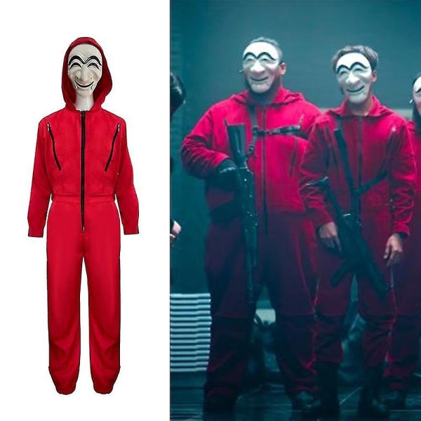 Halloween Christmas Money Heist Sedel House Cosplay Party Kostymer Jumpsuit + Mask S Jumpsuit With Maske