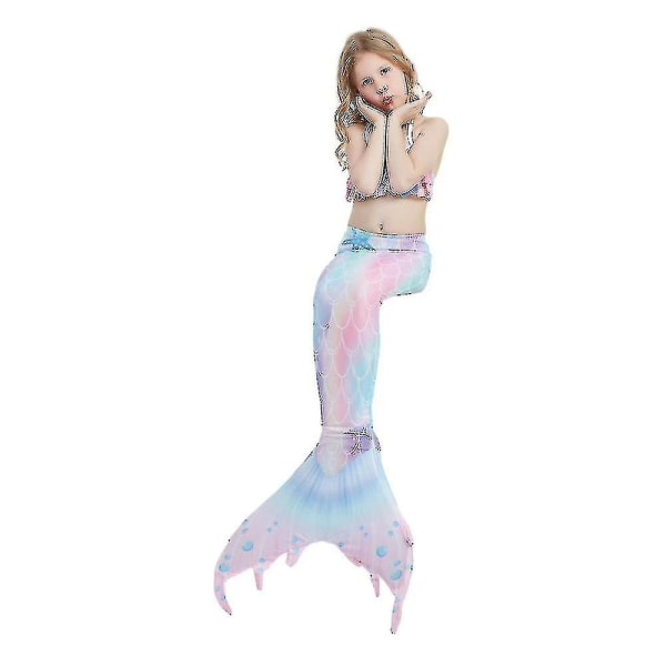 3st Mermaid Tails Barn Baddräkt Kostymer Med Monofins Bikini Simning M(115-125cm height) Style E