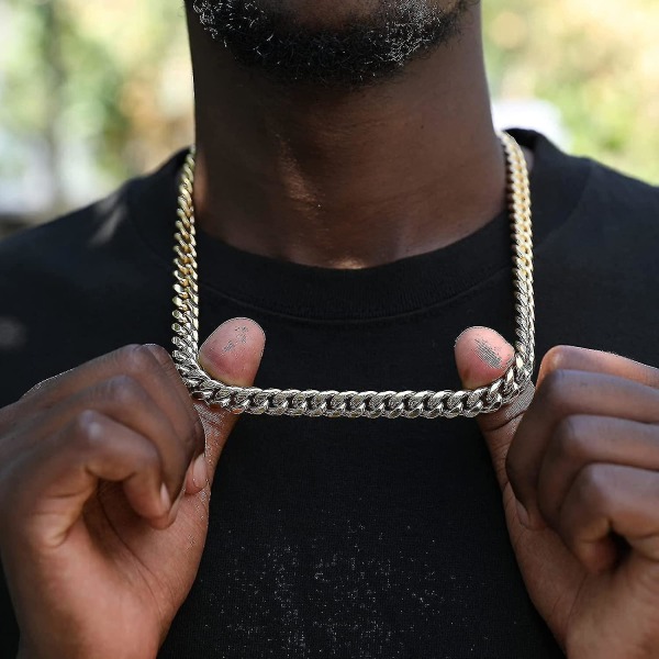 Herrekæde i cubansk led - Miami cubansk halskæde i 18k guld, sølv, diamantskåret rustfrit stål - 13 mm, 10 mm - Iced Out Hip Hop-smykker