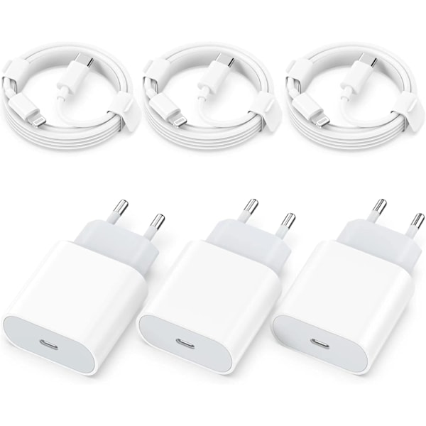 (3 stk.) 1M USB-adapter 20W USB-C lightning-kabel Apple iPhone 11/12/13/14
