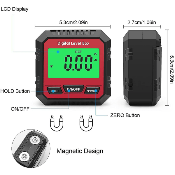 Digital vinkelmåler, LCD-display vinkelmåler med magnetisk bakgrunnsbelysning for bilkonstruksjon snekring