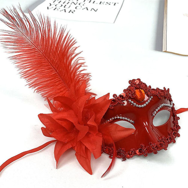 2023 Hot Party Feather Mask Vuxen Barn Kvinnlig Modell Halv ansikte Princess Forntida stil Kostnad Scen Performance rose red