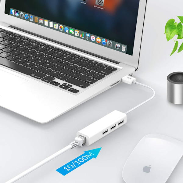USB Ethernet Netværkskort 3 Porte Høj Hastighed USB 2.0 til RJ45 Netværksadapter 10/100 til Macbook Win med Hub