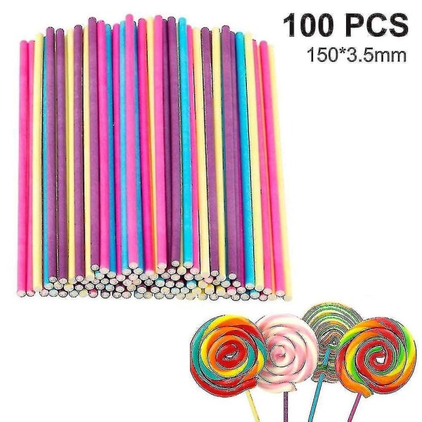 100 stk Lollipop Papirsticks, Marshmallow Sticks, Flerfarget