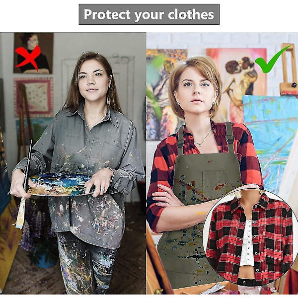 Kraftig lerretsforkle - Kunstnerforkle med lommer for maling, vanntett og justerbar
