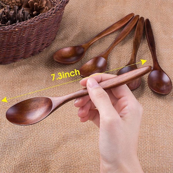 Træspoon, 10 stk. Træsæt til Suppe, Langskaftet Naturlig Træbordsspoon til Servering og Blandning
