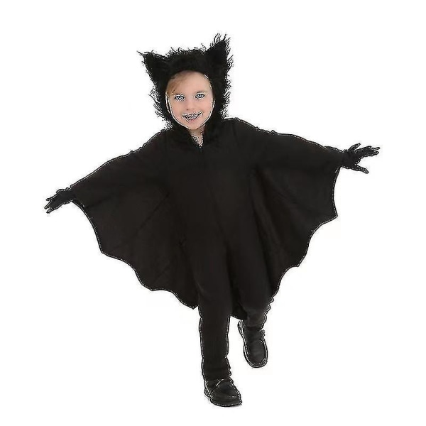 Barn fladdermus hoodie kostym Halloween cosplay kostym med handskar Anime Vampire Black Bat Suit 120-130CM