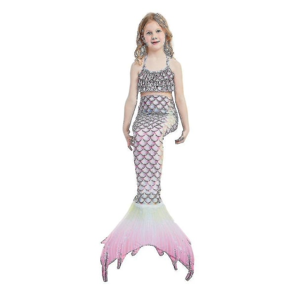 3st Mermaid Tails Barn Baddräkt Kostymer Med Monofins Bikini Simning M(115-125cm height) Style B