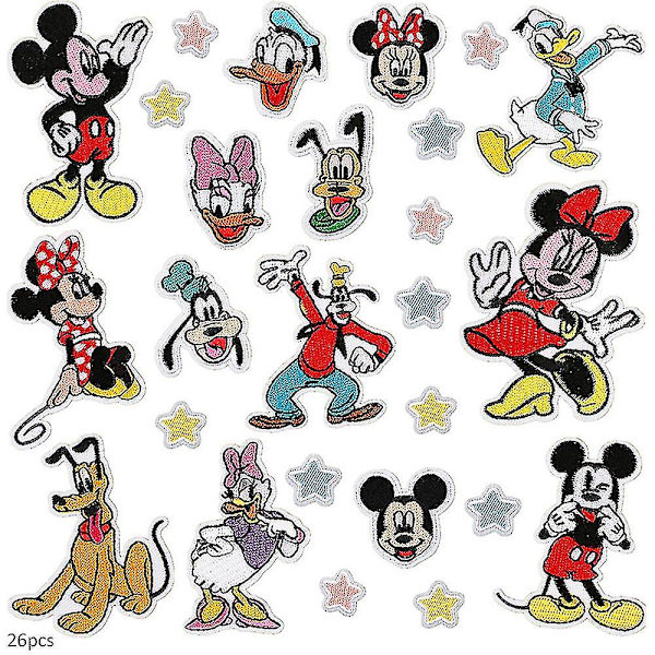 26 stk Mickey Minnie Mouse broderte lapper sy på/stryke på lapper dekor applikasjon for klær, lue, diy tilbehør
