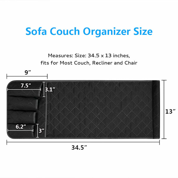 Soffa Armstöd Organizer Halkskyddad Arm Stol Sängbord Förvaringsorganisatör för Fåtölj Soffa med 5 Fack (SVART)