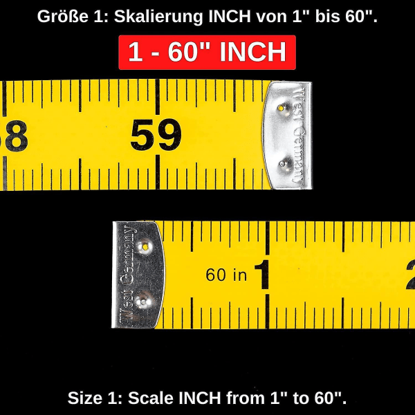 150 cm total lengde skreddersøm målebånd, sett med 2, 2 i 1 målebånd med cm og tomme gradering, måle klær, kroppsfett, glassfiber målebånd