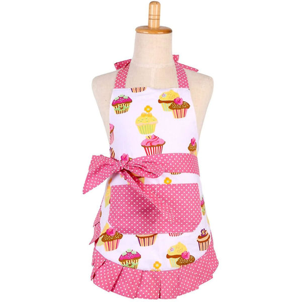 Bomulls förkläde för flickor, söt förkläde med cupcake-mönster