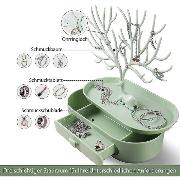 Træ Smykkestativ, Kvindernes Ørering Stativ, Ørering Stativ, Smykkestativ, Med Skuffer Til Gevir Armbånd Stativ, Gave Til Damer (grn)