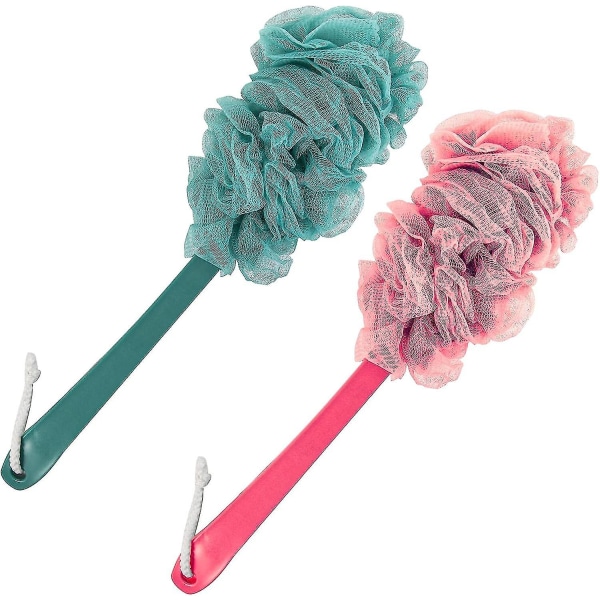 2-pakning ryggskrubber for dusj, loofah-svampbørste for kroppsskrubbing, skrubbebørste for dusj med langt håndtak, loofah-pinne for rygg, bad A