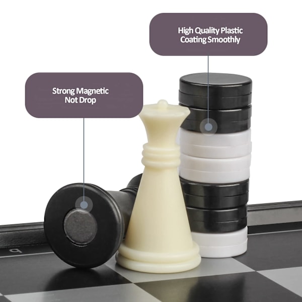Mini Schackset Resa - 7,6 Tum 3 i 1 Schack Dam Backgammon Magnetisk Reseschackset Bärbar Fällbar Brädspel