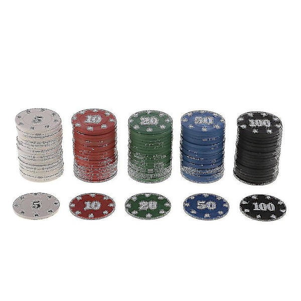 100 st runda plastmarker för kasino, poker, kortspel, baccarat, räkningstillbehör, tärningsspel, underhållningsmarker 5/10/20/50/100