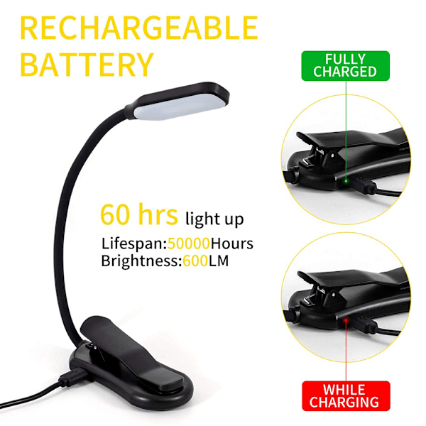 BekaTech 7 LED leselampe med 3 lysfarger, svart