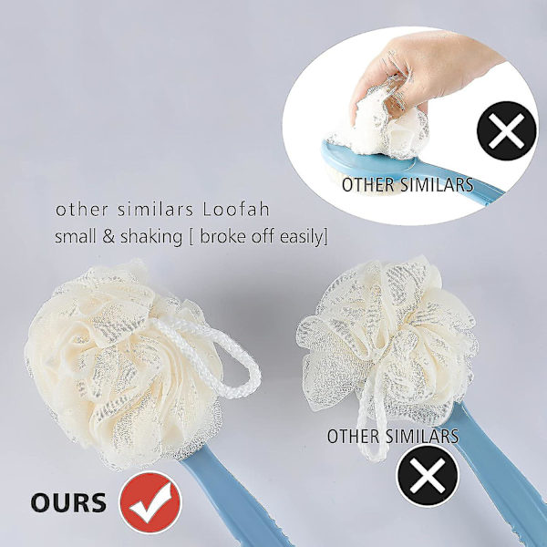 Dusj Kroppsbørste Med Børster Og Loofah, Rygg Skrubber Bad Mesh Svamp Med Buet Langt Håndtak For Hud Eksfoliering Bad, (blå)