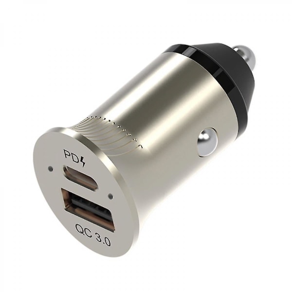 Pd Usb-c / Type-c + Qc3.0 USB snabbladdande billaddare med dubbel LED-indikator